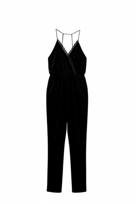 Palazzo negro terciopelo con encaje en cuello