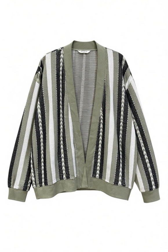 Suéter tipo cardigan verde con rayas