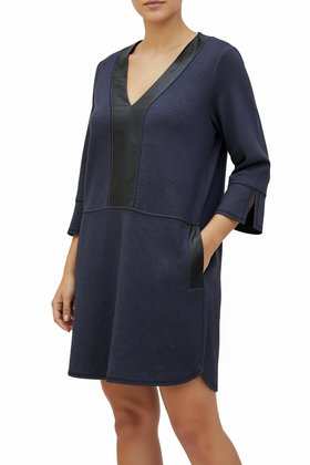 Vestido tipo túnica azul con con cuello tipo piel en color negro - 0