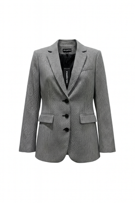 Saco de vestidor con diseño pata de gallo, bolsas al frente y abertura profunda