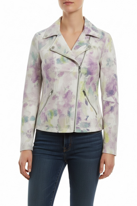 Chaqueta multicolor blanco y morado con cierres al frente - 0