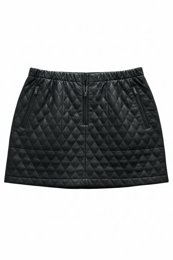 Falda mini acolchonada negra con cierres frontales y bragueta