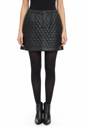 Falda mini acolchonada negra con cierres frontales y bragueta - 0