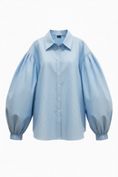 Camisa de vestir a rayas azul y blanco, con empuñaduras de resorte.-1