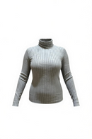 Blusa gris ajustada elástica, manga larga y cuello de tortuga-1