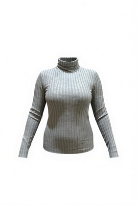 Blusa gris ajustada elástica, manga larga y cuello de tortuga