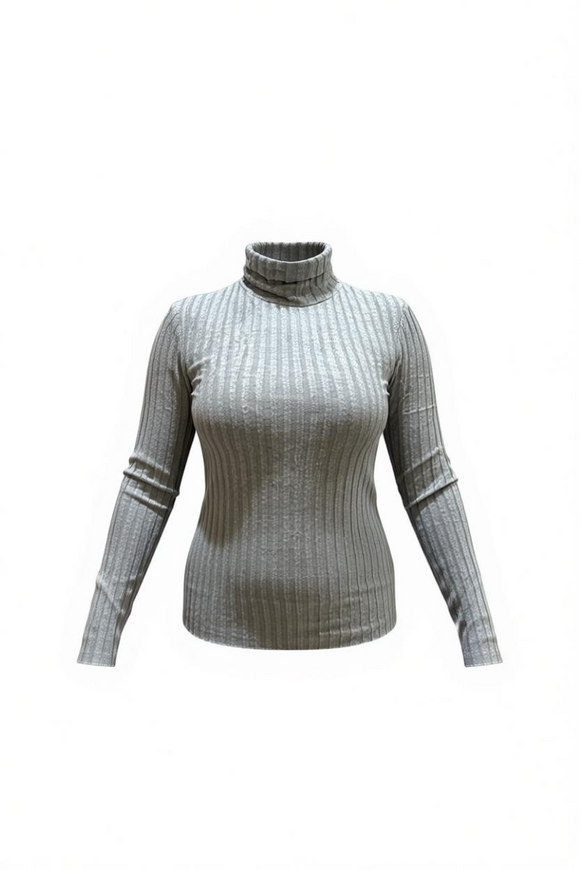 Blusa gris ajustada elástica, manga larga y cuello de tortuga