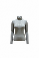 Blusa gris ajustada elástica, manga larga y cuello de tortuga-3