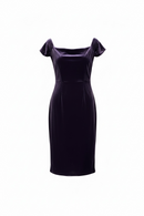 Vestido morado 3/4 aterciopelado, de vestir con manga corta-1