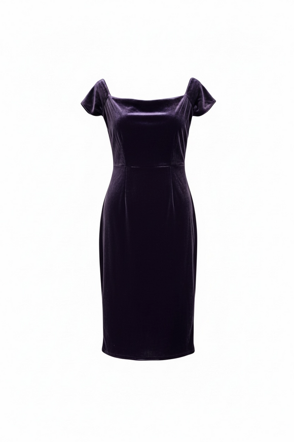 Vestido morado 3/4 aterciopelado, de vestir con manga corta