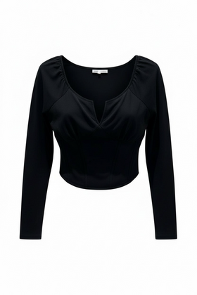 Blusa negra de ombliguera, manga larga y varillas