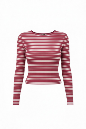 Blusa corta rayada rosa con abertura en espalda