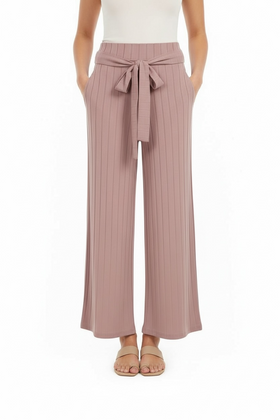 Pantalón rosa palo suelto corte ancho con cinto - 0