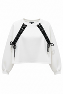 Sudadera blanca con cintas en nudo negro-1