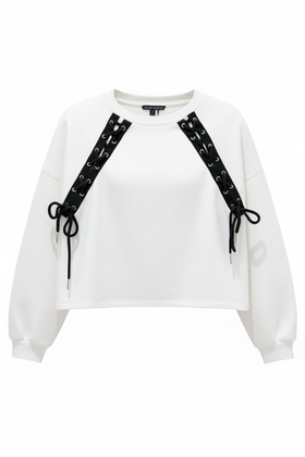 Sudadera blanca con cintas en nudo negro