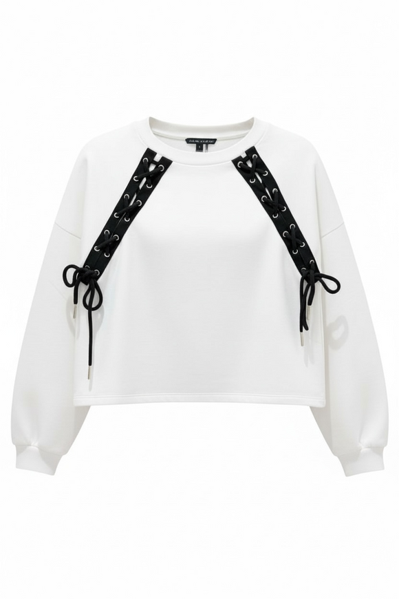 Sudadera blanca con cintas en nudo negro