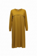 Vestido color mostaza de punto en manga con tableado-1