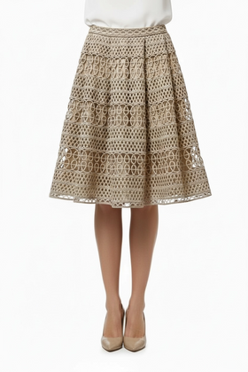 Falda beige de encaje grueso y de vestir - 0