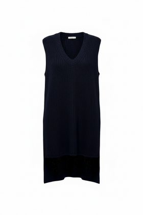 Vestido tejido azul navy, tipo chaleco de punto grande
