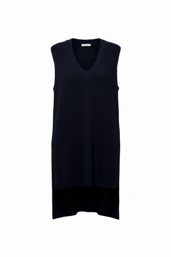 Vestido tejido azul navy, tipo chaleco de punto grande