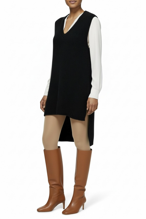 Vestido tejido azul navy, tipo chaleco de punto grande