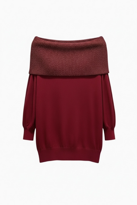 Blusón tinto manga larga y cuello con doblez brillante