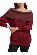 Blusón tinto manga larga y cuello con doblez brillante-2