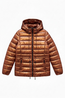 Chamarra color cobre, doble vista, interior plata, con ajuste en cuello y cintura-1