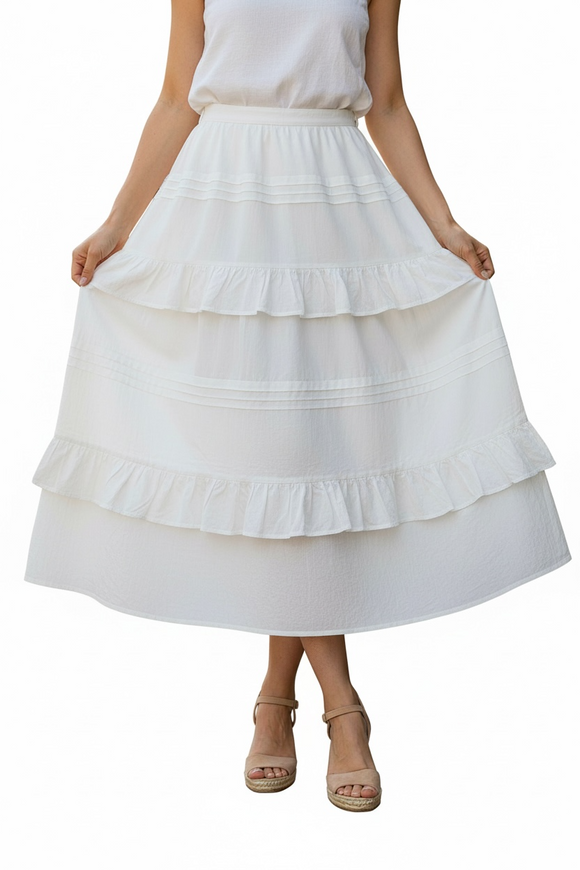 Falda midi blanca con Olán doble