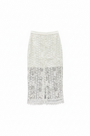 Falda midi blanca de encaje floral y abertura al frente-1