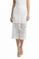 Falda midi blanca de encaje floral y abertura al frente-2