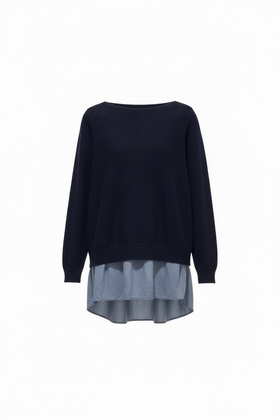 Blusa tipo suéter de punto navy con ilusión de blusa debajo