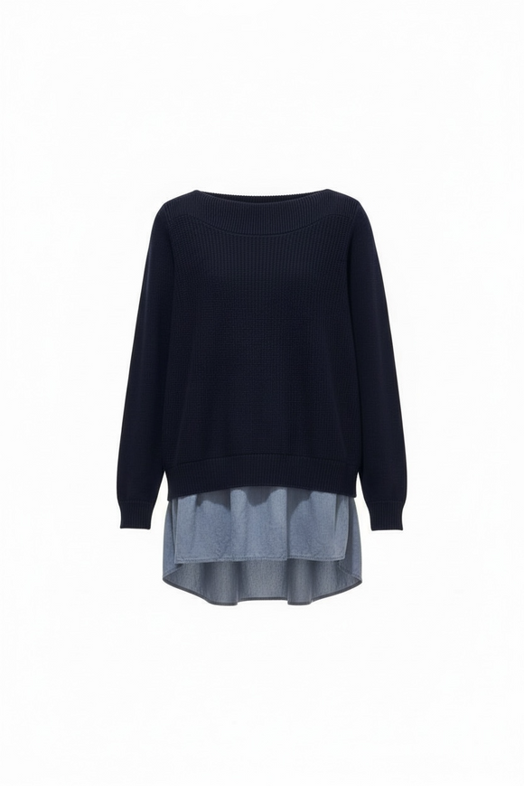 Blusa tipo suéter de punto navy con ilusión de blusa debajo