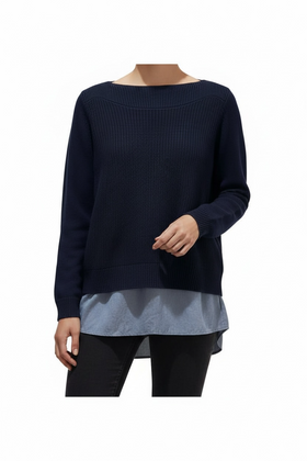 Blusa tipo suéter de punto navy con ilusión de blusa debajo - 0