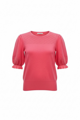 Blusa Salmón con manga 3/4 abombachada y Olán