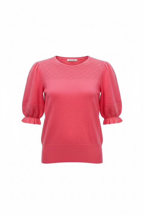 Blusa Salmón con manga 3/4 abombachada y Olán