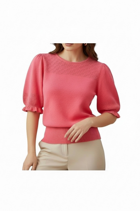 Blusa Salmón con manga 3/4 abombachada y Olán - 0