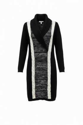 Vestido PETITE negro tipo suéter de punto con doblez y rayas laterales en blanco