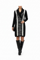 Vestido PETITE negro tipo suéter de punto con doblez y rayas laterales en blanco-2