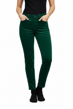 Pantalones verdes de vestir, tipo pana - 0