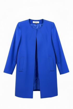 Abrigo azul PETITE abierto con bolsillo falso y broche en cuello