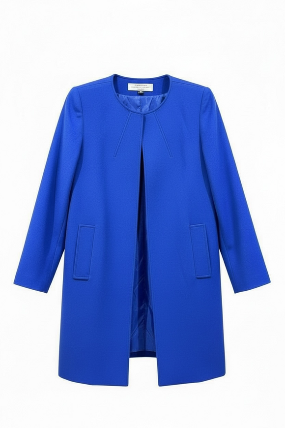 Abrigo azul PETITE abierto con bolsillo falso y broche en cuello