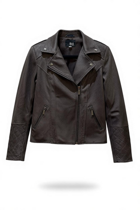 Chamarra café de gamuza con cierres al frente y bolsillos