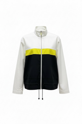 Chamarra tricolor con cierre al frente, negro, blanco tipo rompe vientos