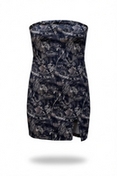 Vestido gris strapless mini otoño, con abertura frontal en pierna-1