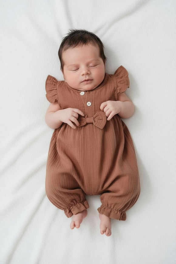 Pañalero para recién nacido, marrón con Olanes en hombro