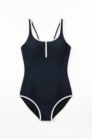 Traje de baño de una pieza, con cierre  al frente y bordes blancos-1