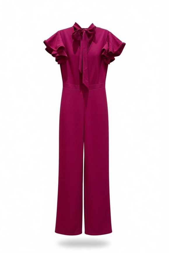 Palazzo Fucsia con cuello de tira y moño, manga de gorra