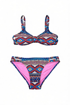 Bikini para niña con grecas con rosa
