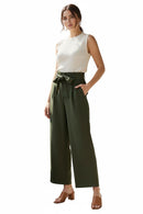 Pantalón de vestir verde olivo cenizo, con presillas y cinto con anudado-2